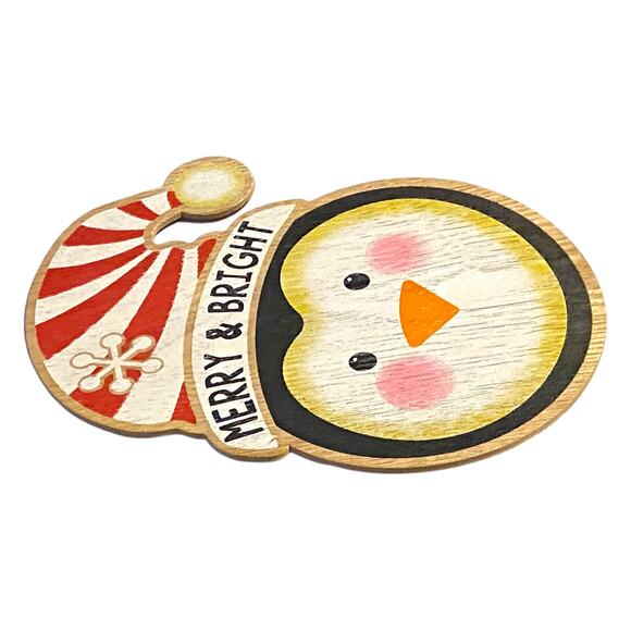 Merry & Bright Penguin Wooden Sign | Christmas Decor | Holiday Winter Home Decor - Picture 2 of 7